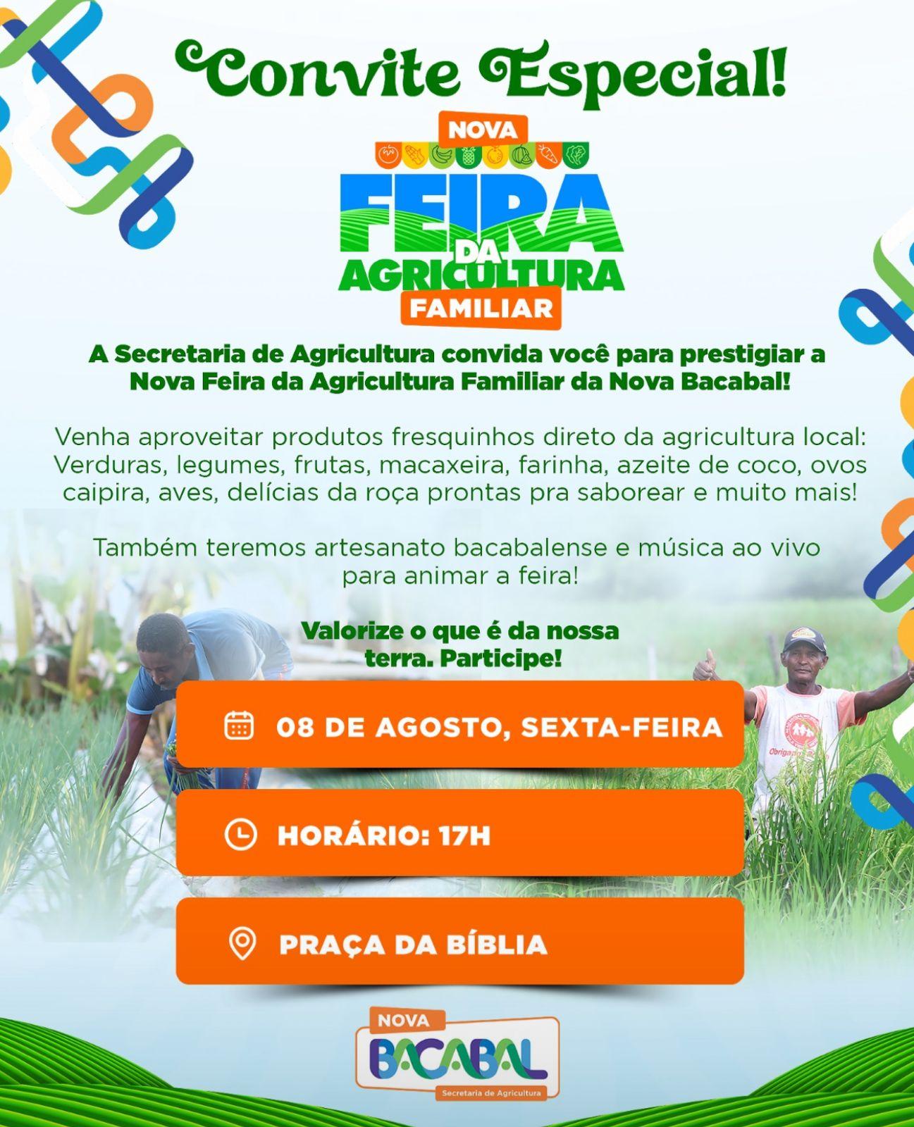 Nova Feira da Agricultura Familiar vai movimentar Bacabal com produtos frescos, cultura e música ao vivo nesta sexta-feira (08)