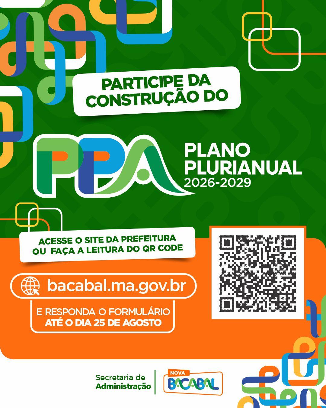 Prefeitura de Bacabal lança consulta popular para definição das metas prioritárias do PPA 2026–2029