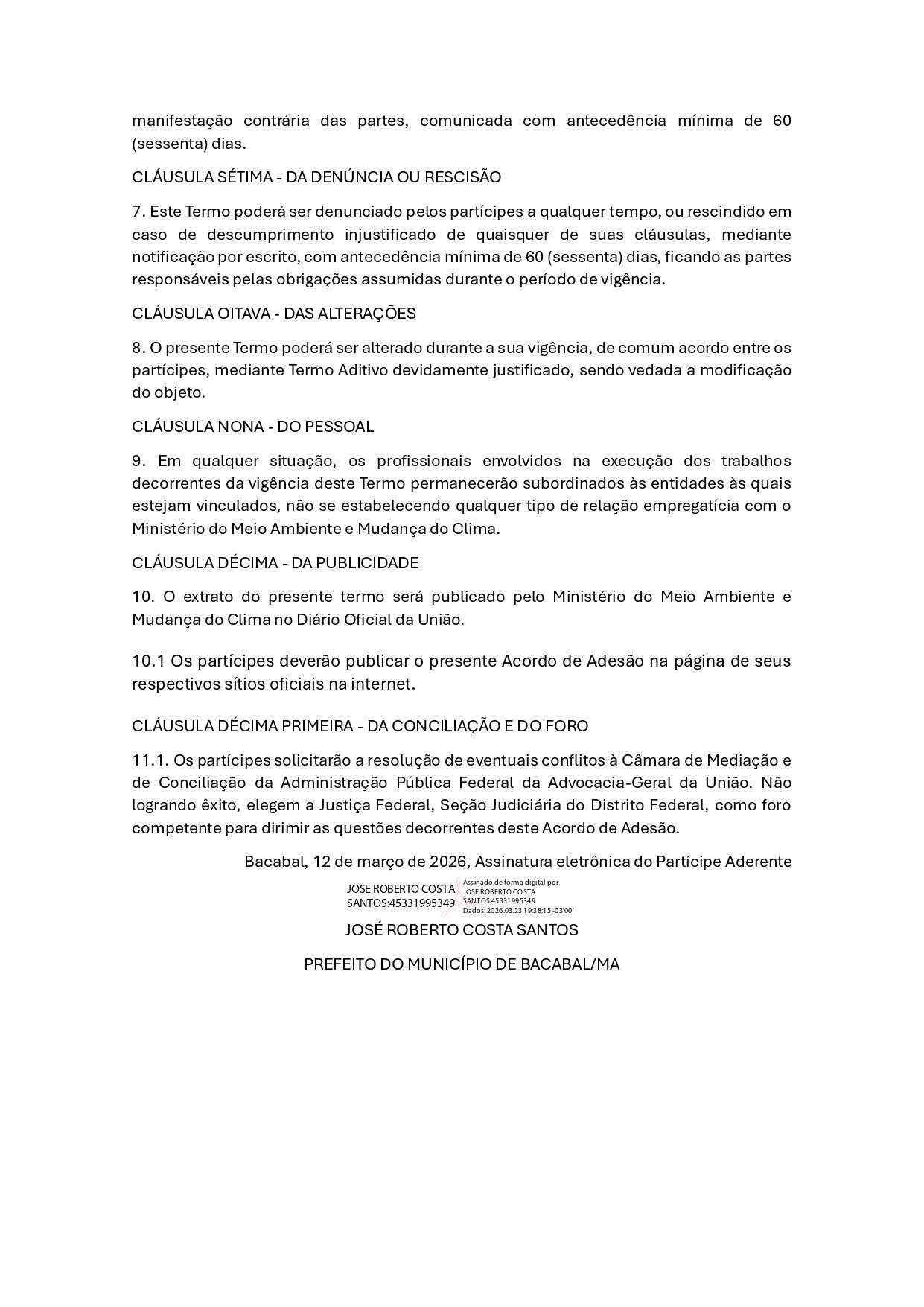 Bacabal firma termo de adesão com o Ministério do Meio Ambiente para desenvolver o Plano Municipal de Adaptação Climática, por meio da iniciativa AdaptaCidades.
